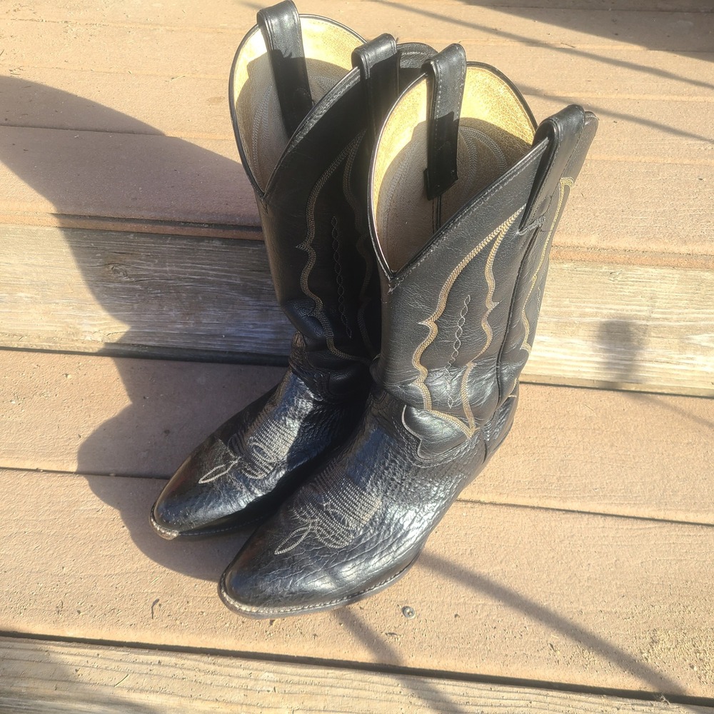 Vtg 80s Abilene Mens Black Exotic Shark Western Leather Cowboy Boots USA 9.5‎ EE - Picture 2 of 11